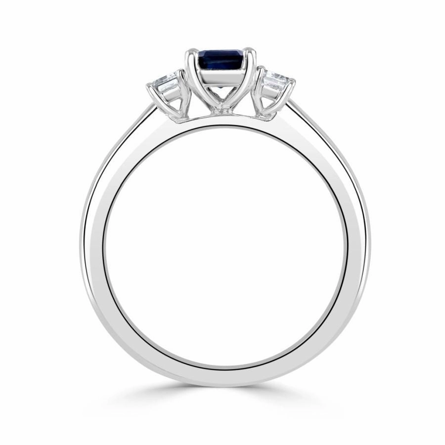 Platinum Octagonal Cut Sapphire & Diamond Trilogy Ring