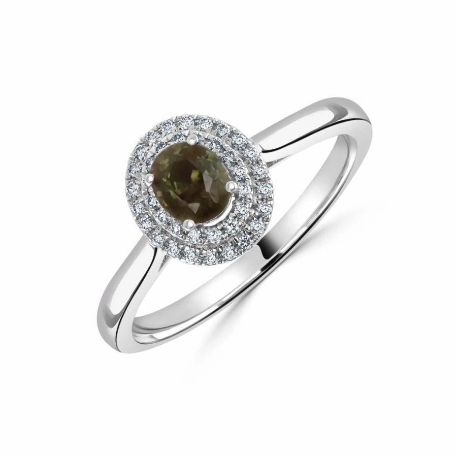Platinum Oval Cut Alexandrite & Diamond Double Halo Cluster Ring