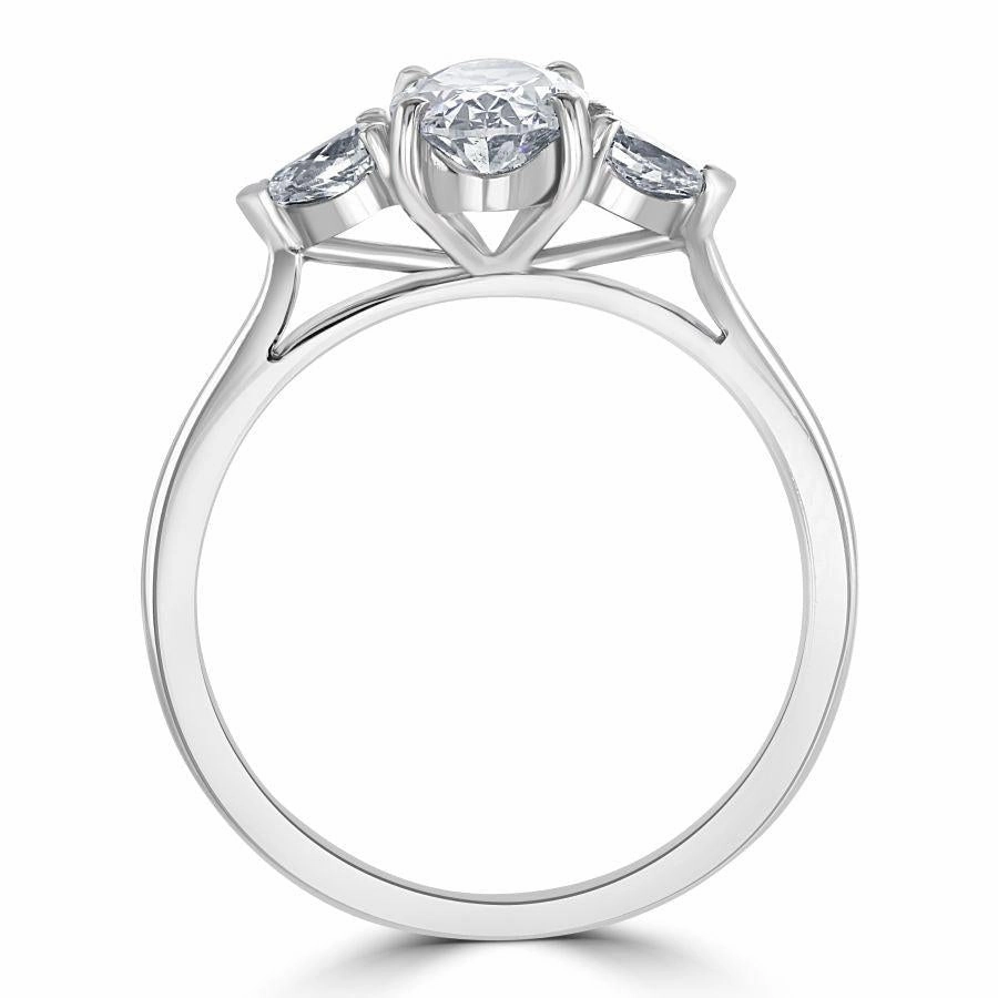 Platinum Oval Cut & 2-Pear Cut Diamond Trilogy Ring