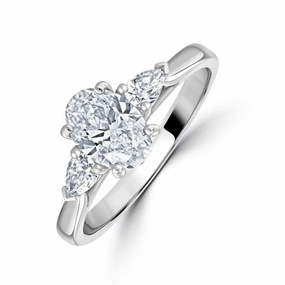 Platinum Oval Cut & 2-Pear Cut Diamond Trilogy Ring