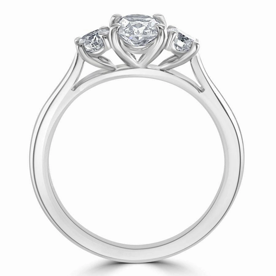 Platinum Oval Cut & 2-Round Brilliant Cut Diamond Trilogy Ring
