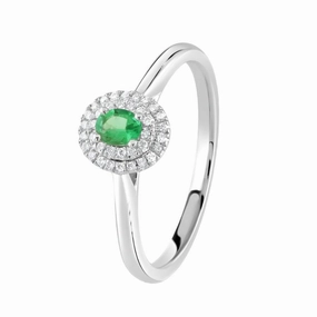 Platinum Oval Cut Emerald & Diamond Double Halo Cluster Ring