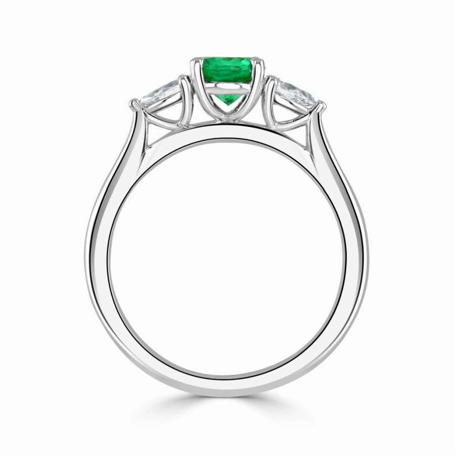 Platinum Oval Cut Emerald & Pear Cut Diamond Trilogy Ring