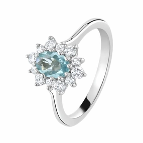 Platinum Oval Cut Paraiba Tourmaline & Round Brilliant Cut Diamond Cluster Ring