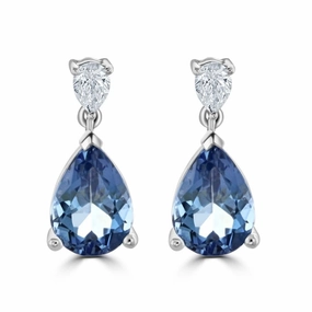 Platinum Pear Cut Santa Maria Aquamarine & Diamond Drop Earrings