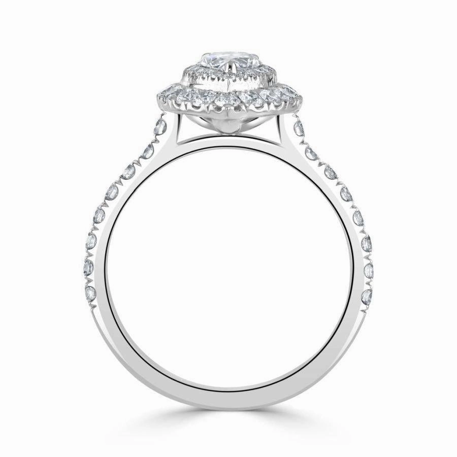 Platinum Pear Shaped Diamond Double Halo Cluster Ring with Diamond Shoulders
