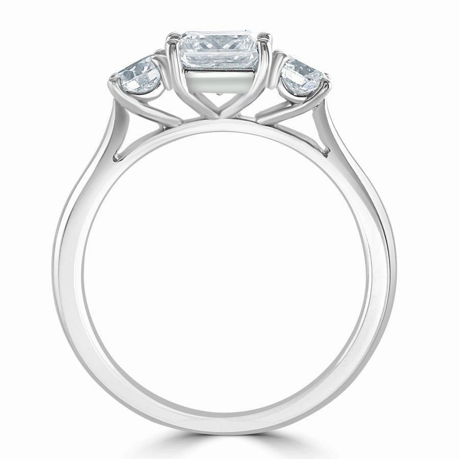Platinum Princess Cut & 2-Round Brilliant Cut Diamond Trilogy Ring