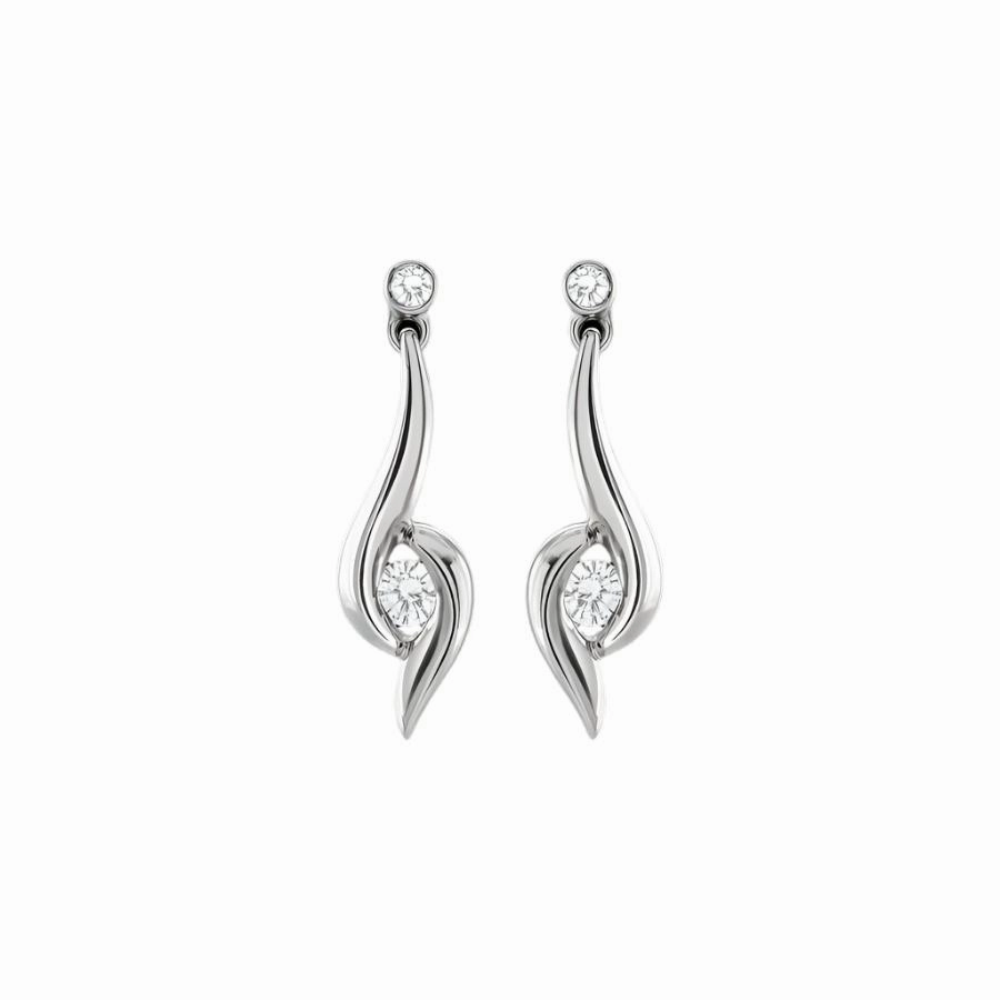 Platinum Solitaire Round Brilliant Cut Diamond Crossover Drop Earrings