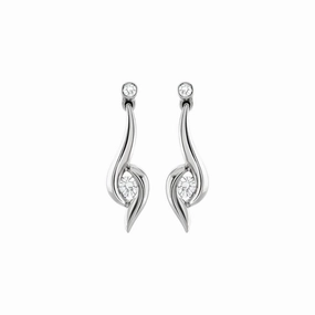 Platinum Solitaire Round Brilliant Cut Diamond Crossover Drop Earrings