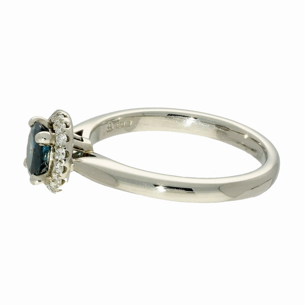 Platinum Teal Blue Diamond Halo Ring