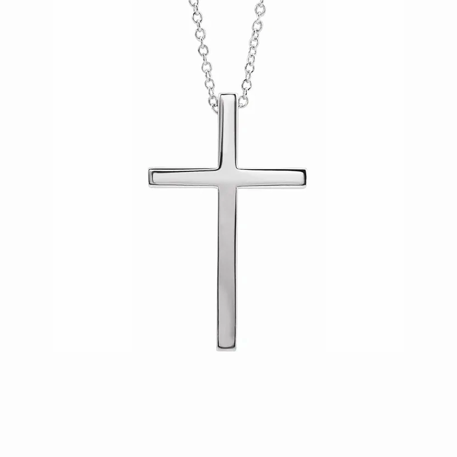 Polished Cross Necklace in White Gold