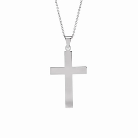 Polished Cross Necklace in White Gold