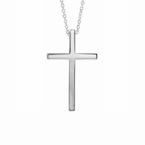 Polished Cross Necklace in White Gold