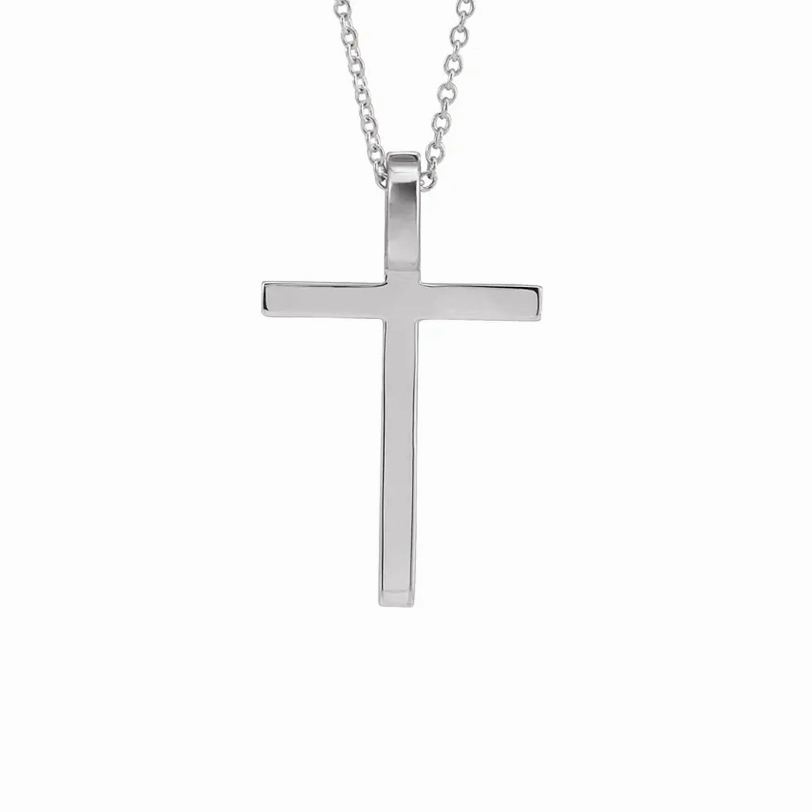 Polished Cross Necklace in White Gold