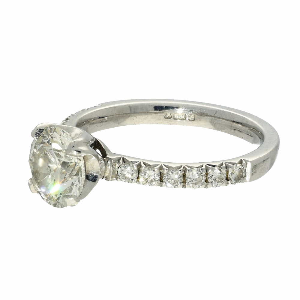 Pre-loved 18ct White Gold Certified 1.20ct Diamond Shoulders Solitaire Ring