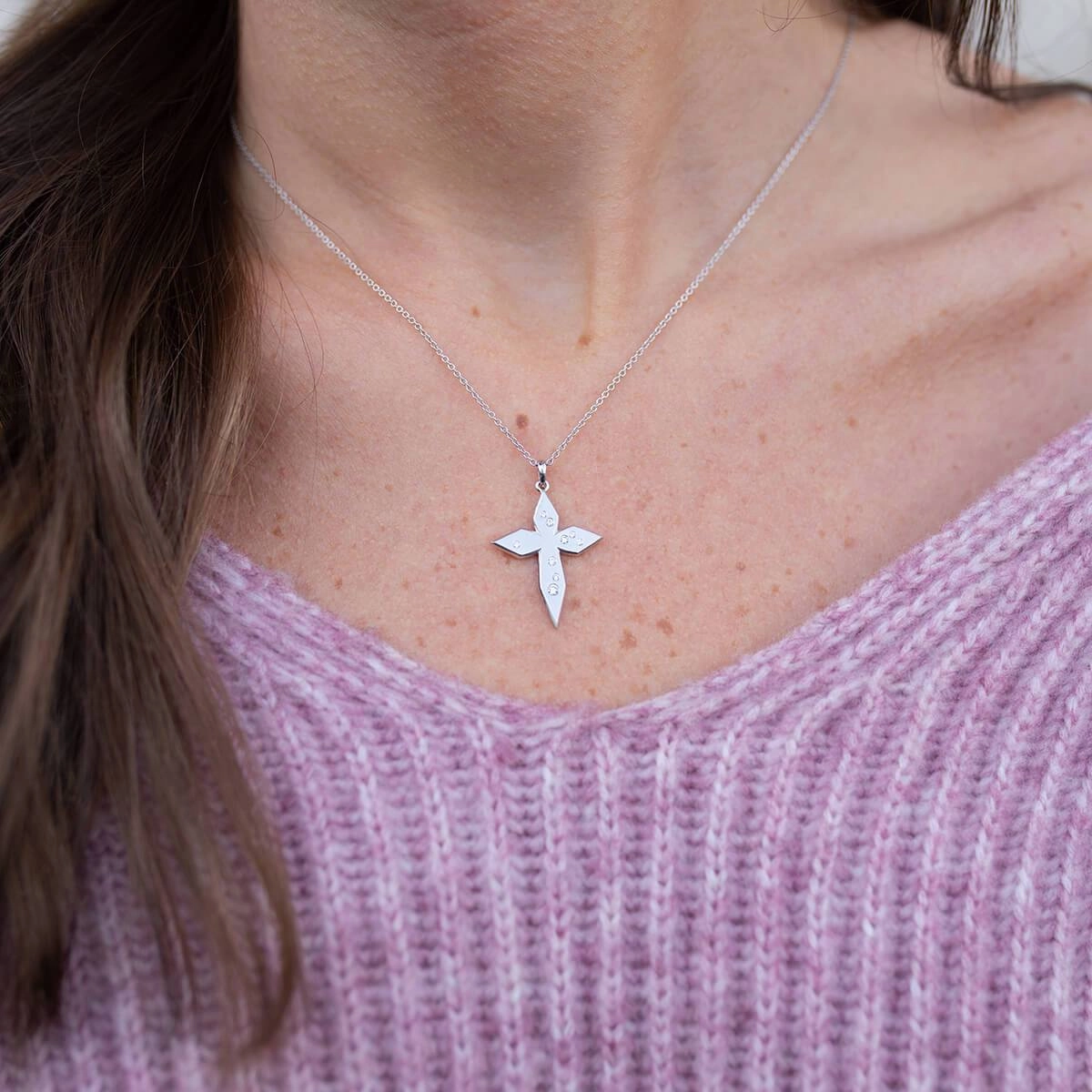 Scattered Diamond Cross Necklace