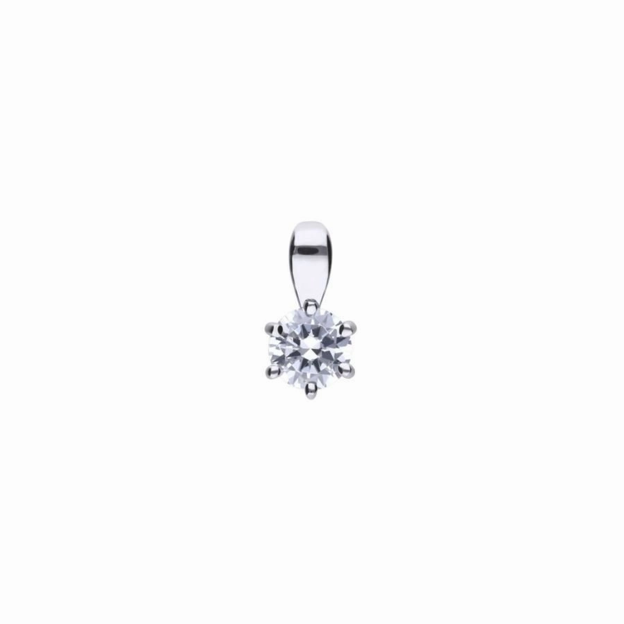 Silver 6-Claw Cubic Zirconia Solitaire Pendant