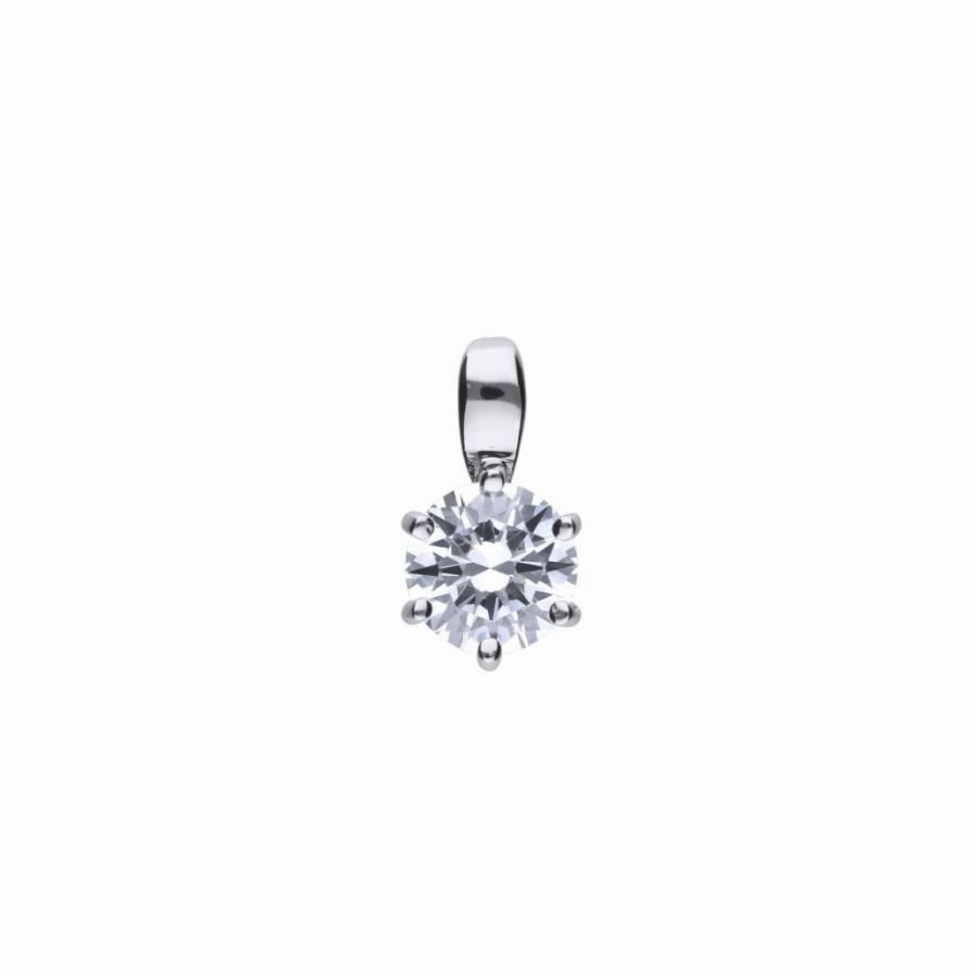Silver 6-Claw Cubic Zirconia Solitaire Pendant