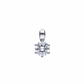 Silver 6-Claw Cubic Zirconia Solitaire Pendant