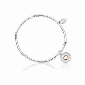 Silver & 9ct Rose Gold Cariad Morse Code Beaded Stretch Bracelet
