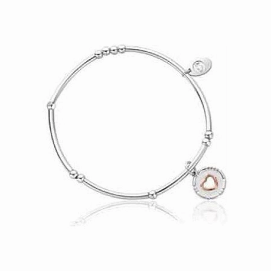Silver & 9ct Rose Gold Cariad Morse Code Beaded Stretch Bracelet