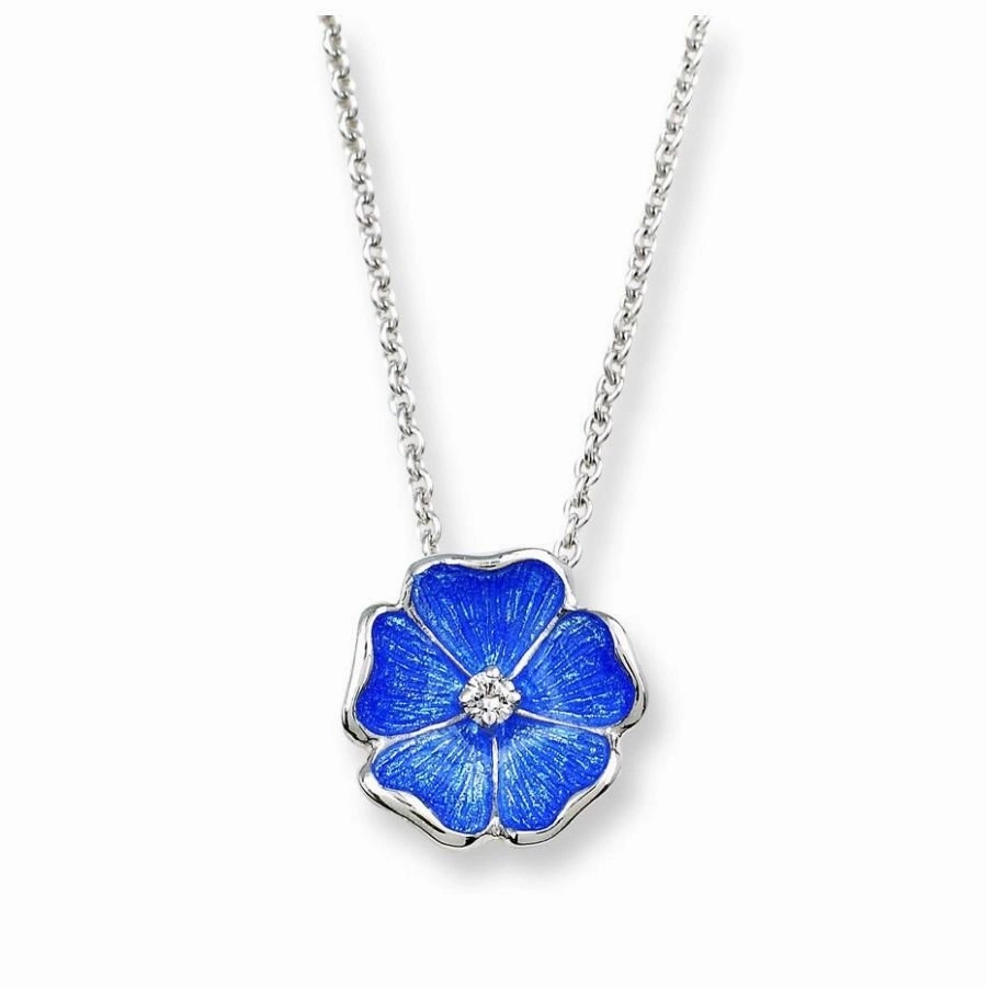 Silver & Enamel Diamond Set Blue Rose Pendant