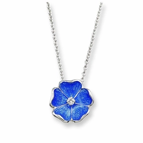 Silver & Enamel Diamond Set Blue Rose Pendant