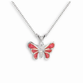 Silver & Enamel White Sapphire Set Pink Butterfly