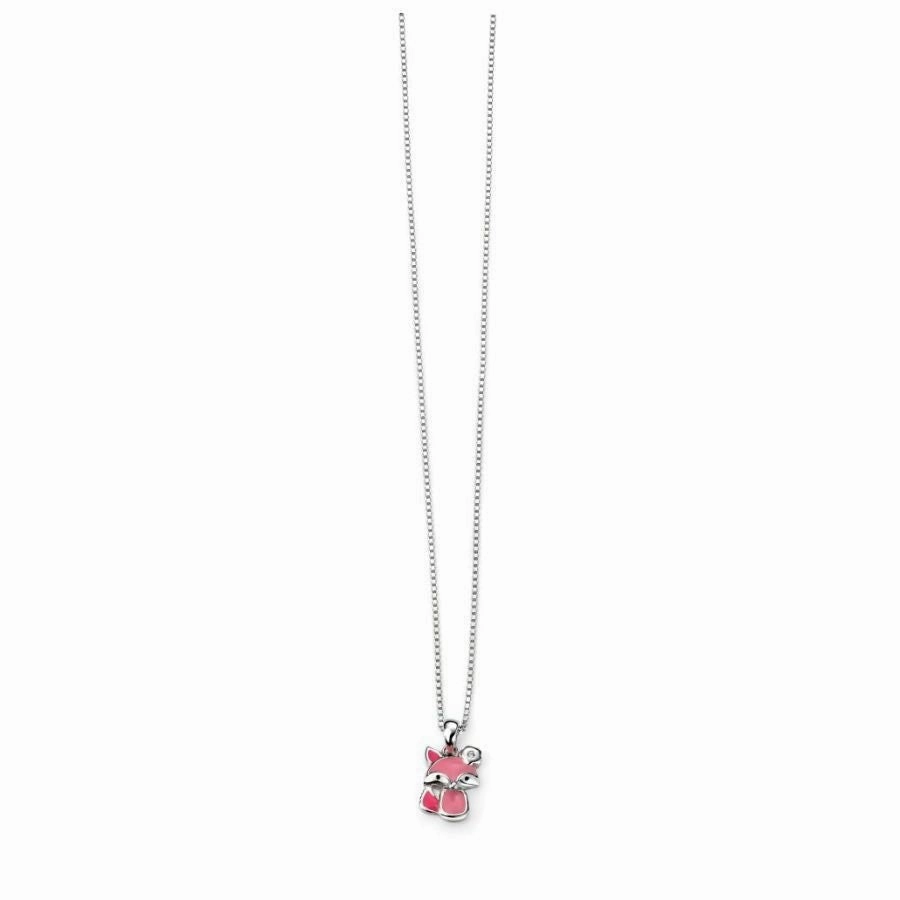Silver & Pink Enamel Diamond Set Fox Pendant