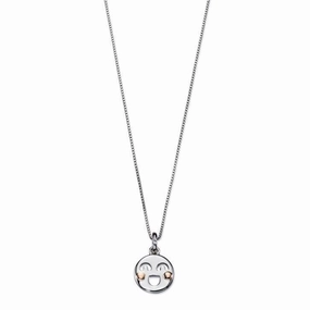 Silver & Rose Gold Plated Diamond Set Smiley Pendant & Chain