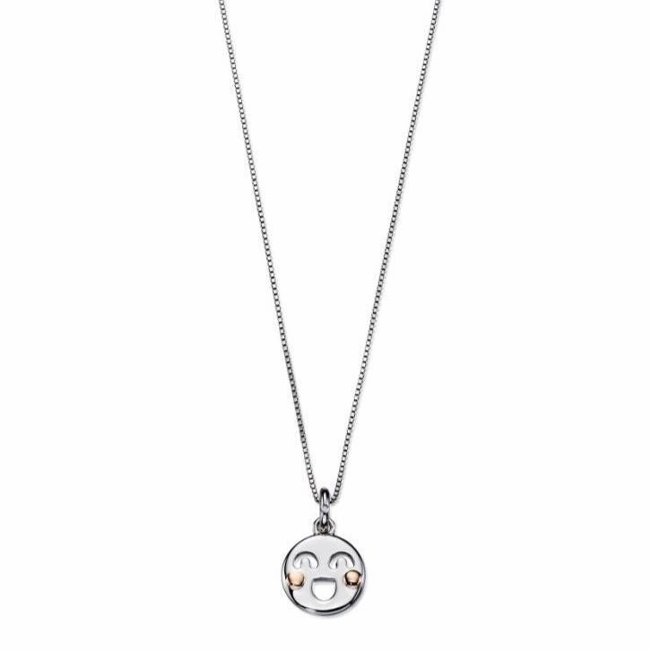 Silver & Rose Gold Plated Diamond Set Smiley Pendant & Chain