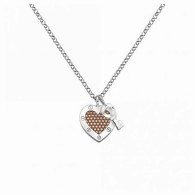 Silver & Rose Gold Plated Lock In Love Beaded Heart Pendant & Chain