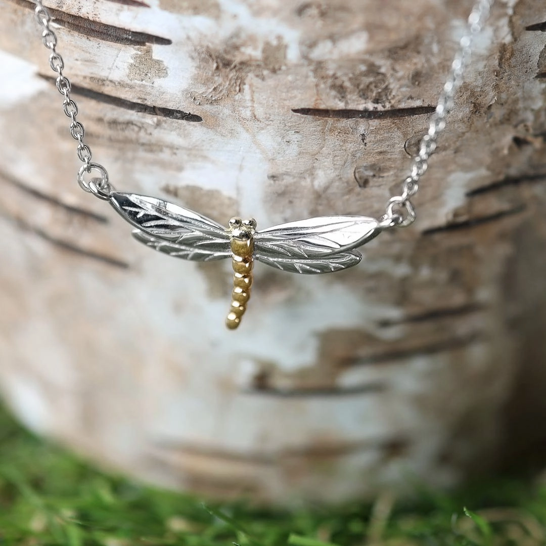 Silver & Yellow Gold Plated Blossom Flyte Dragonfly Petite Necklet