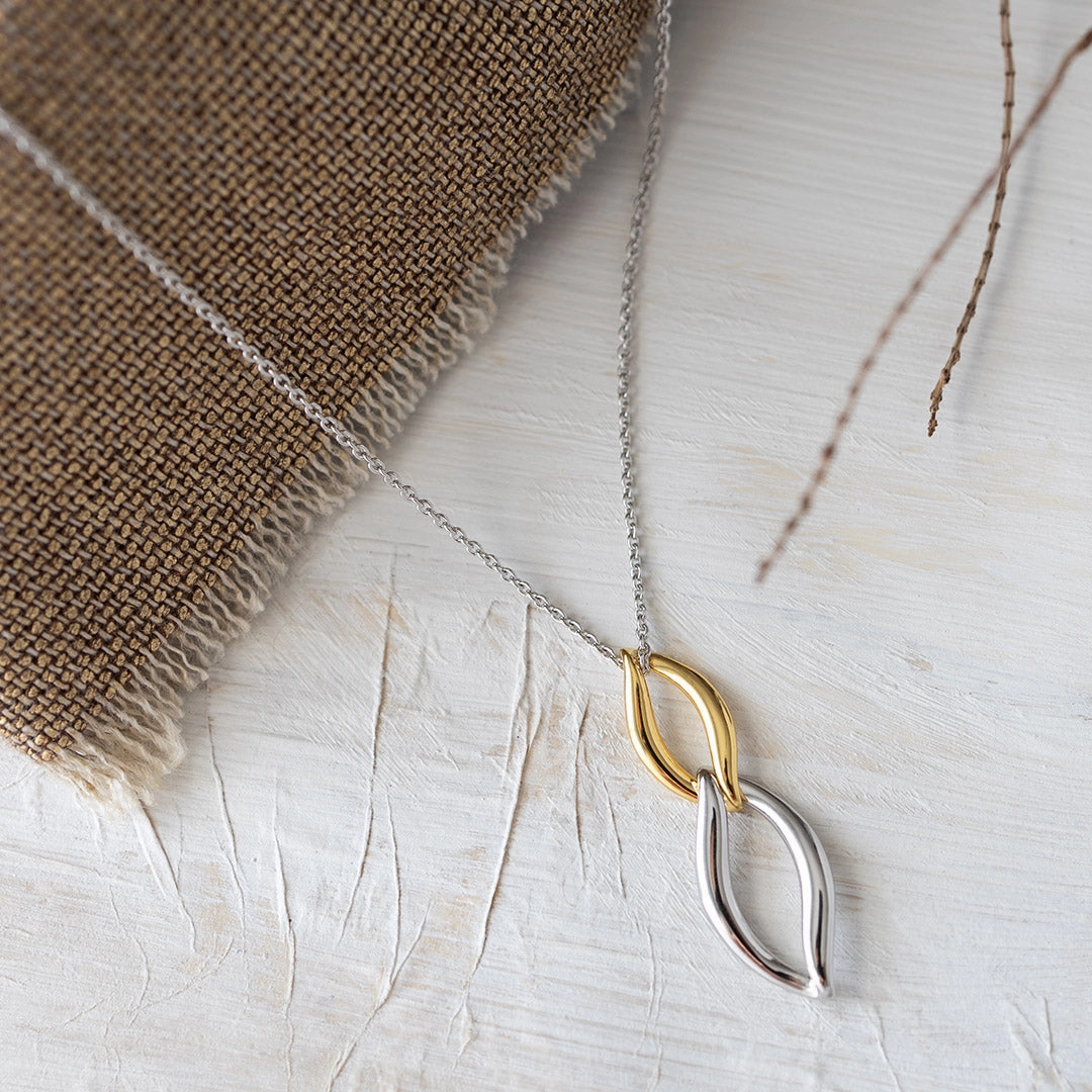Silver & Yellow Gold Plated Entwine Twine Link Duo Golden Necklace