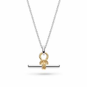Silver & Yellow Gold Plated Marina Rope T-Bar 18" Necklace