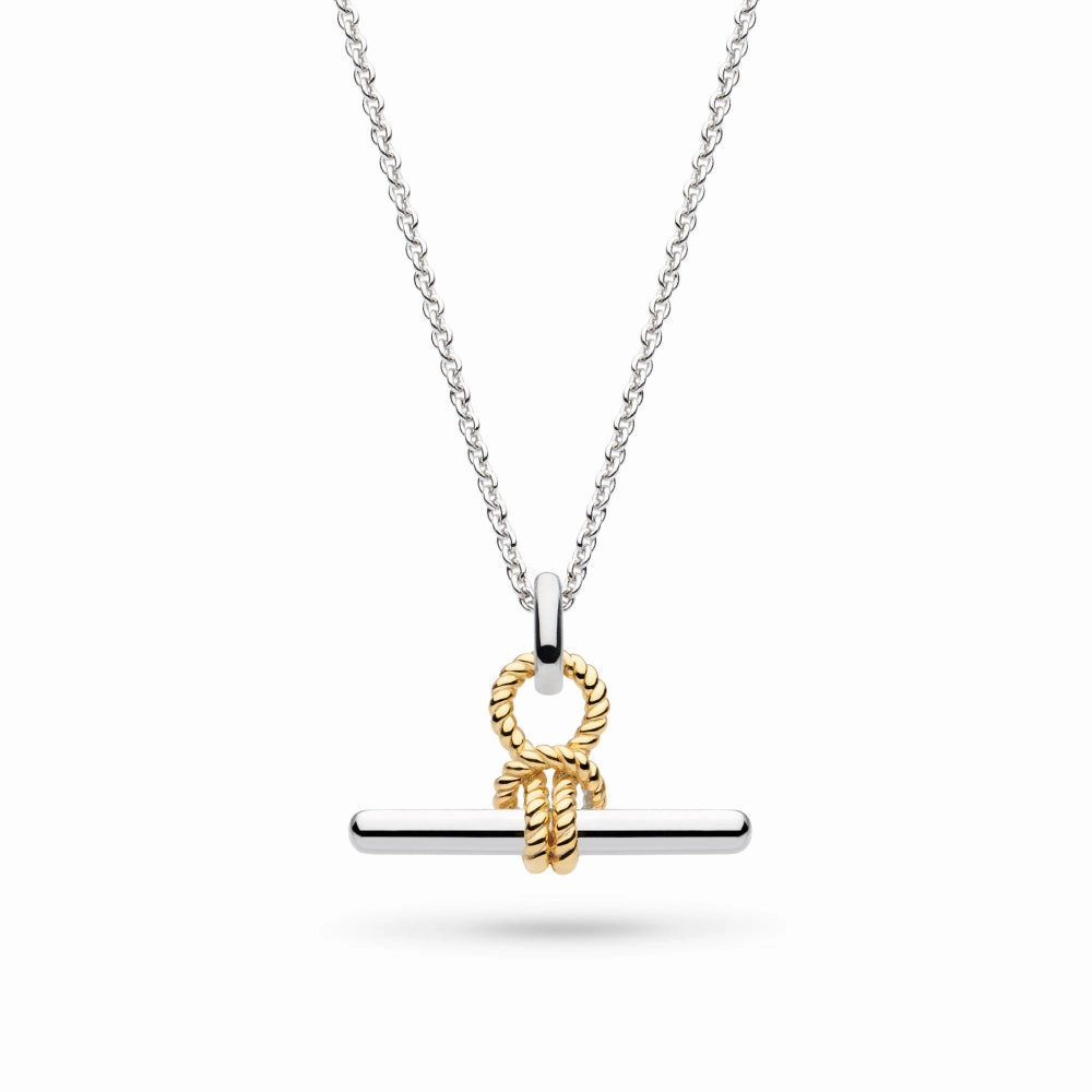 Silver & Yellow Gold Plated Marina Rope T-Bar 18" Necklace