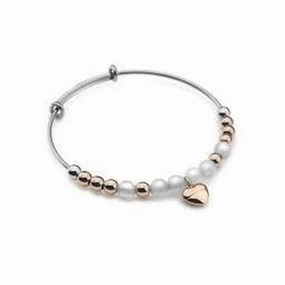 Silver and Rose Gold Plated White Glass Bangle