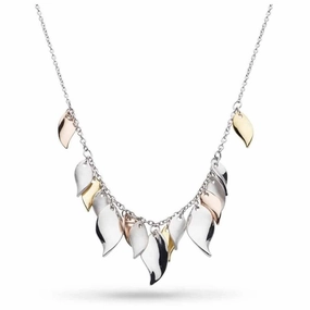 Silver and Yellow and Rose Gold Plated Enchanted Leaf Cluster Necklace