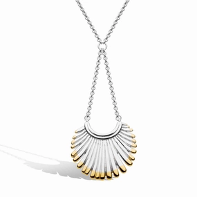 Silver and Yellow Gold Plated Essence Radiance Golden Fan Chandelier Necklace