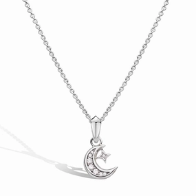 Silver Celeste Cubic Zirconia Set Crescent Moon Necklace
