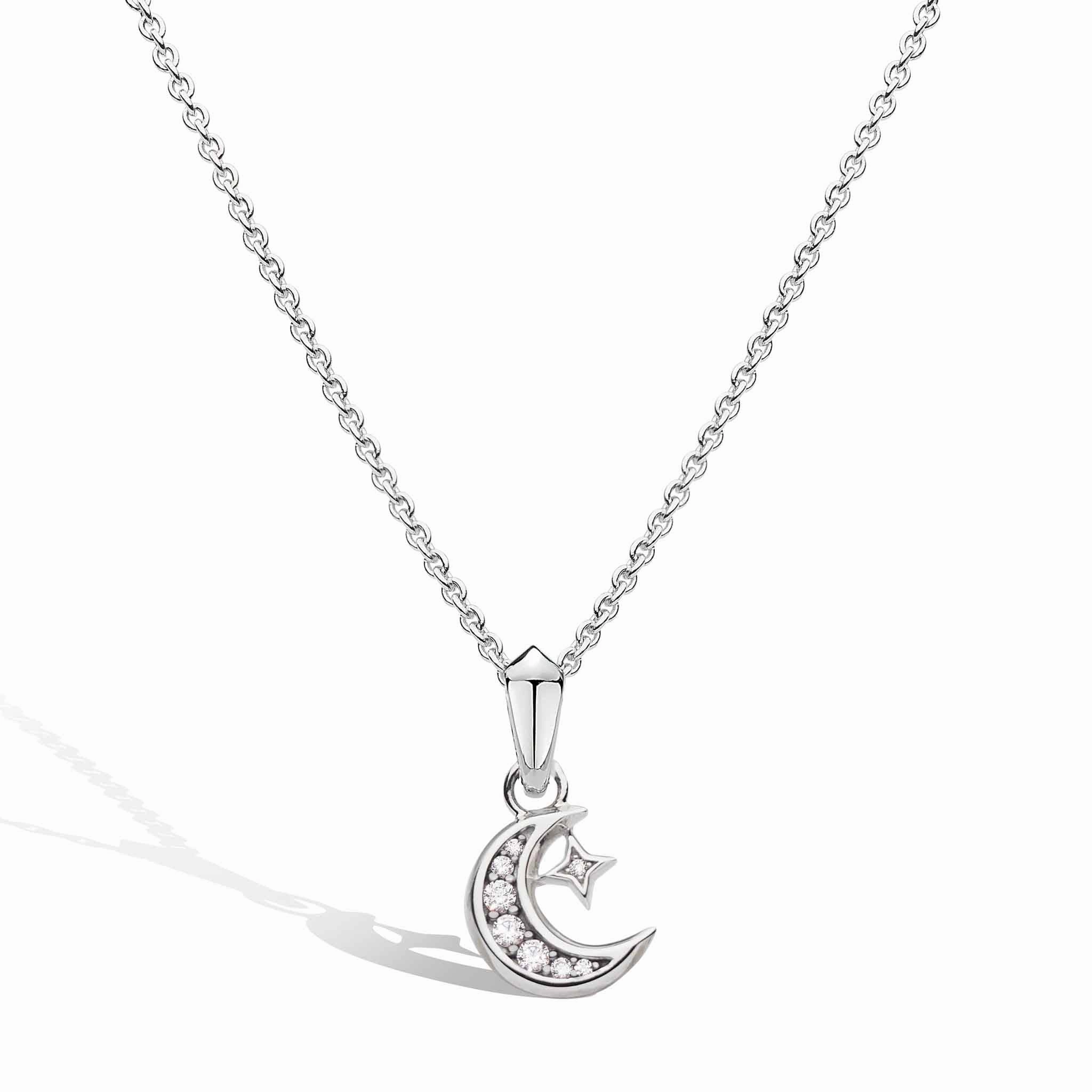 Silver Celeste Cubic Zirconia Set Crescent Moon Necklace