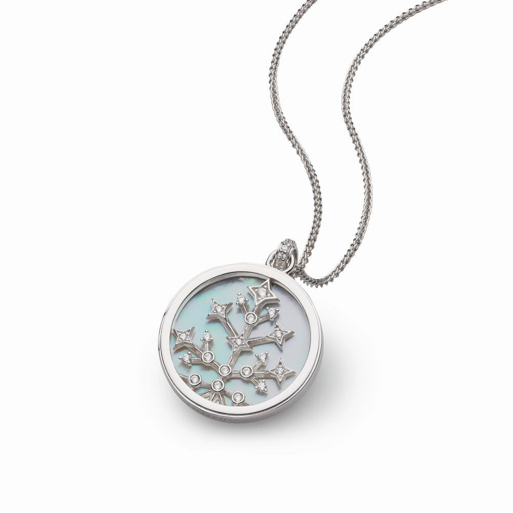 Silver Cleste Astoria Family Tree of Life Mother of Pearl Double Sided Necklace