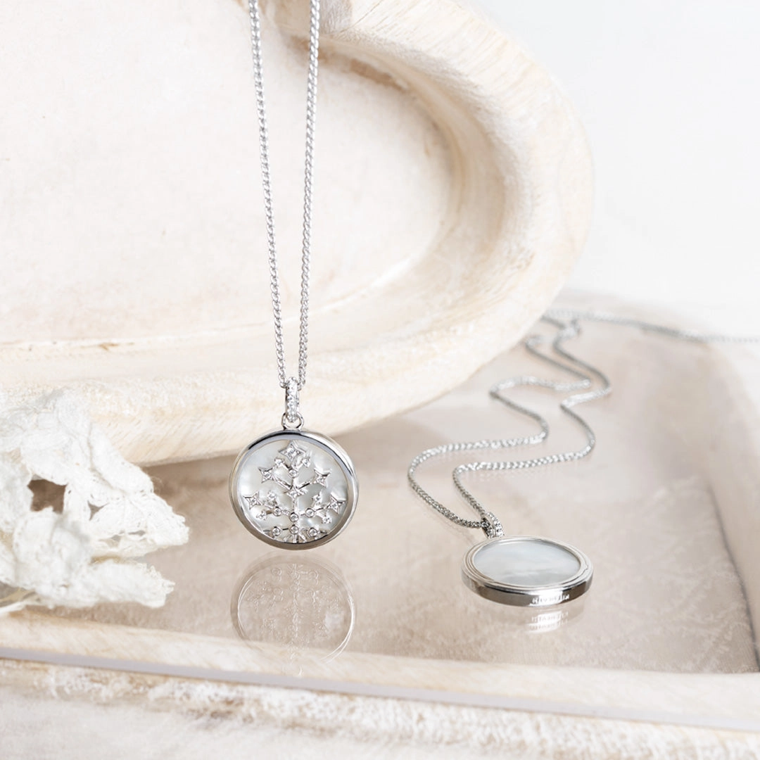 Silver Cleste Astoria Family Tree of Life Mother of Pearl Double Sided Necklace