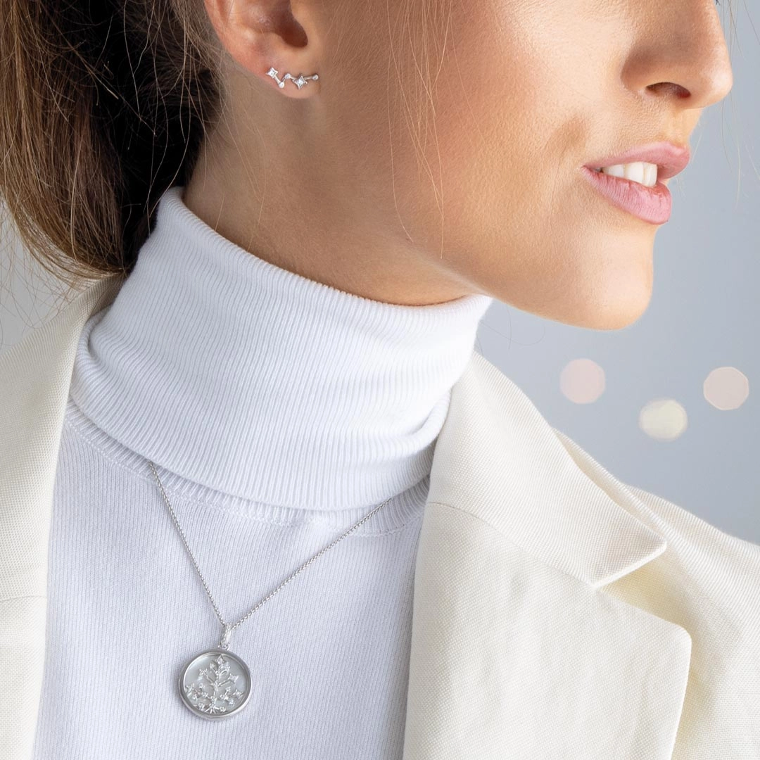 Silver Cleste Astoria Family Tree of Life Mother of Pearl Double Sided Necklace