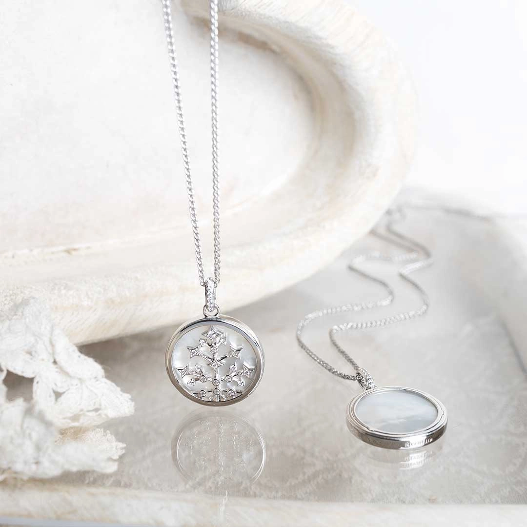Silver Cleste Astoria Family Tree of Life Mother of Pearl Double Sided Necklace