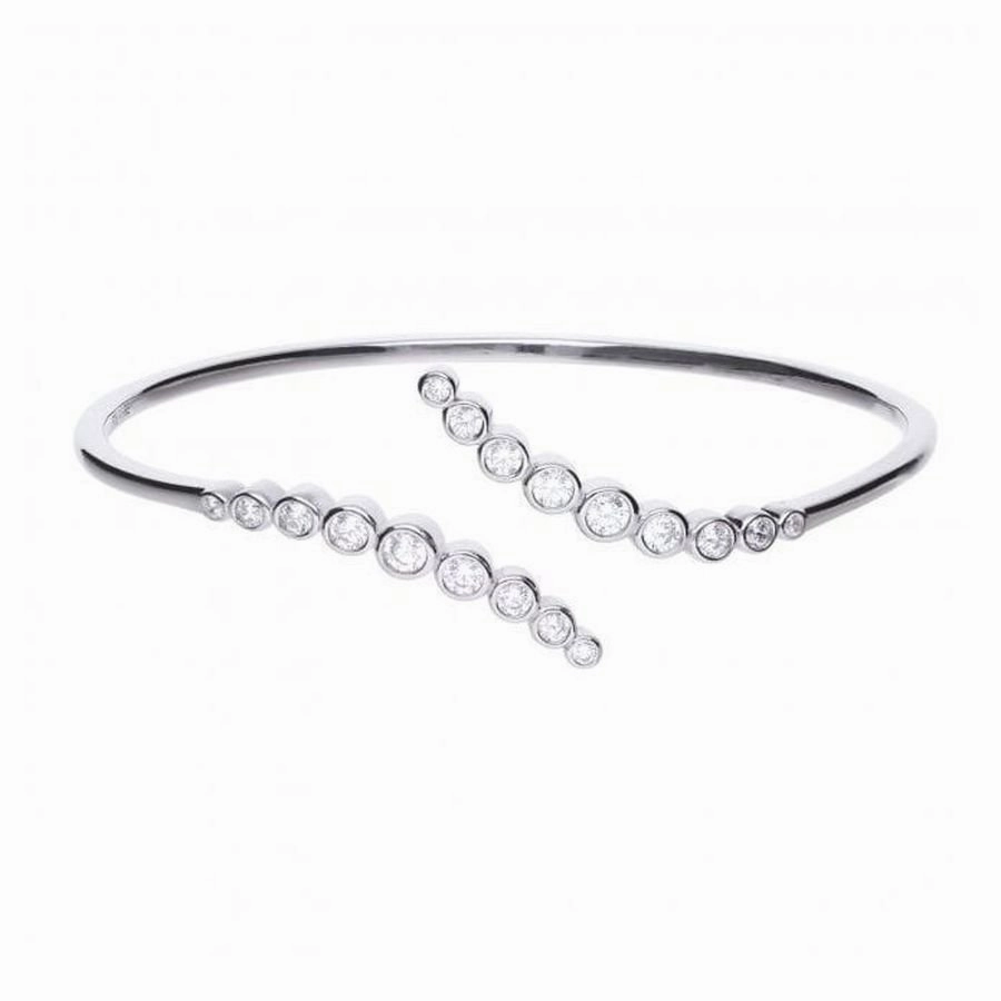 Silver Cubic Zirconia Wave Twist Bangle