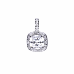 Silver Cushion Shaped Cubic Zirconia Halo Cluster Pendant