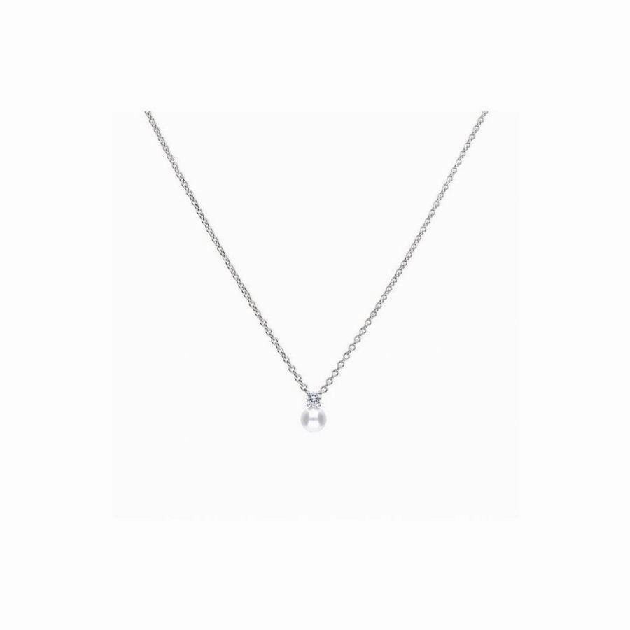 Silver CZ & Imitation Pearl Drop Pendant