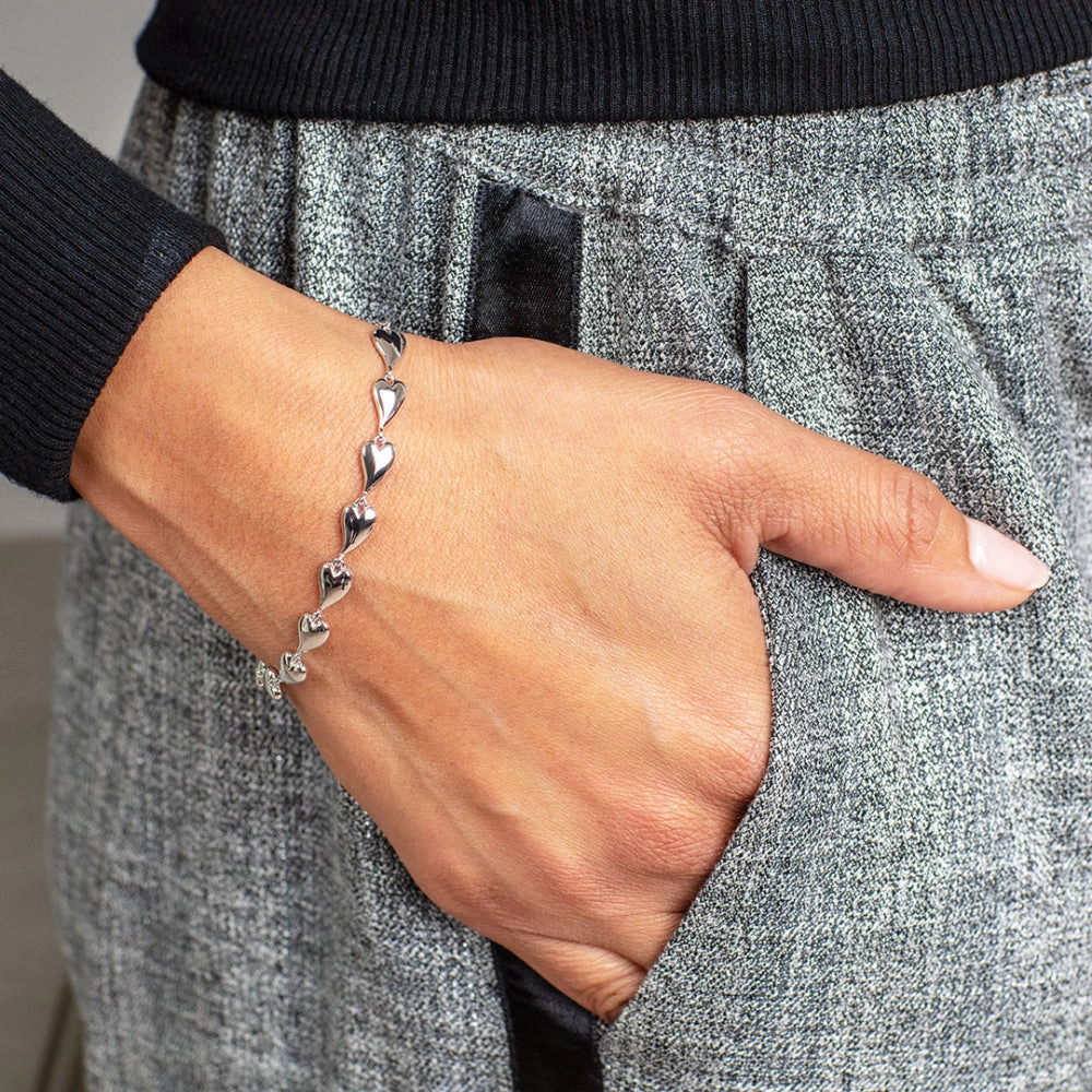 Silver Desire Kiss Rhodium Plate Linking Hearts Bracelet