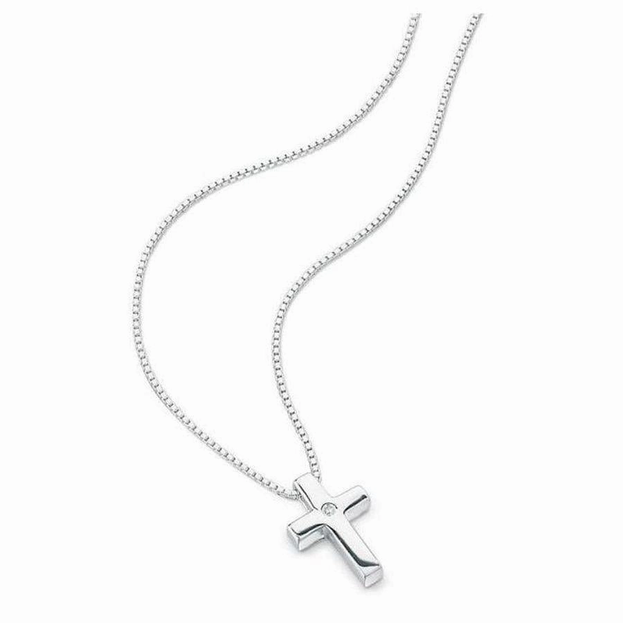 Silver Diamond Set Cross Pendant & Chain